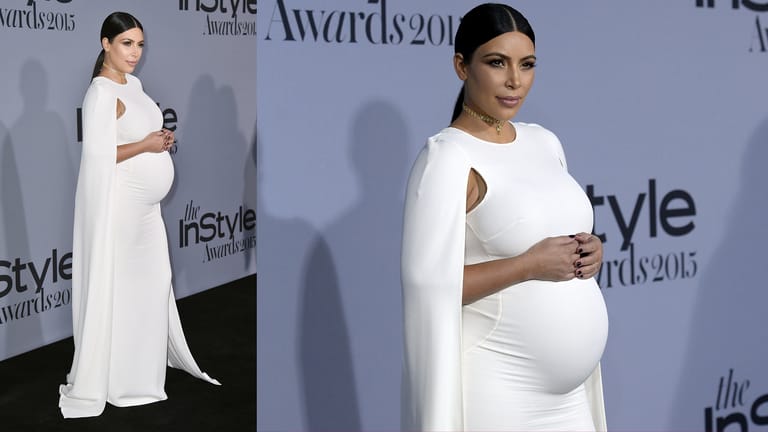 Kim Kardashian begeistert mit Babykugel in eleganter Abendgarderobe.