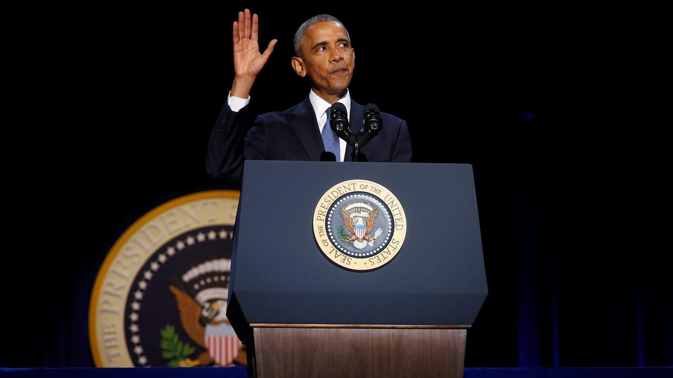 Barack Obama am Ende seiner Abschiedsrede in Chicago.
