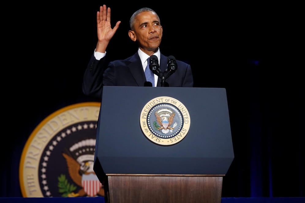 Barack Obama am Ende seiner Abschiedsrede in Chicago.