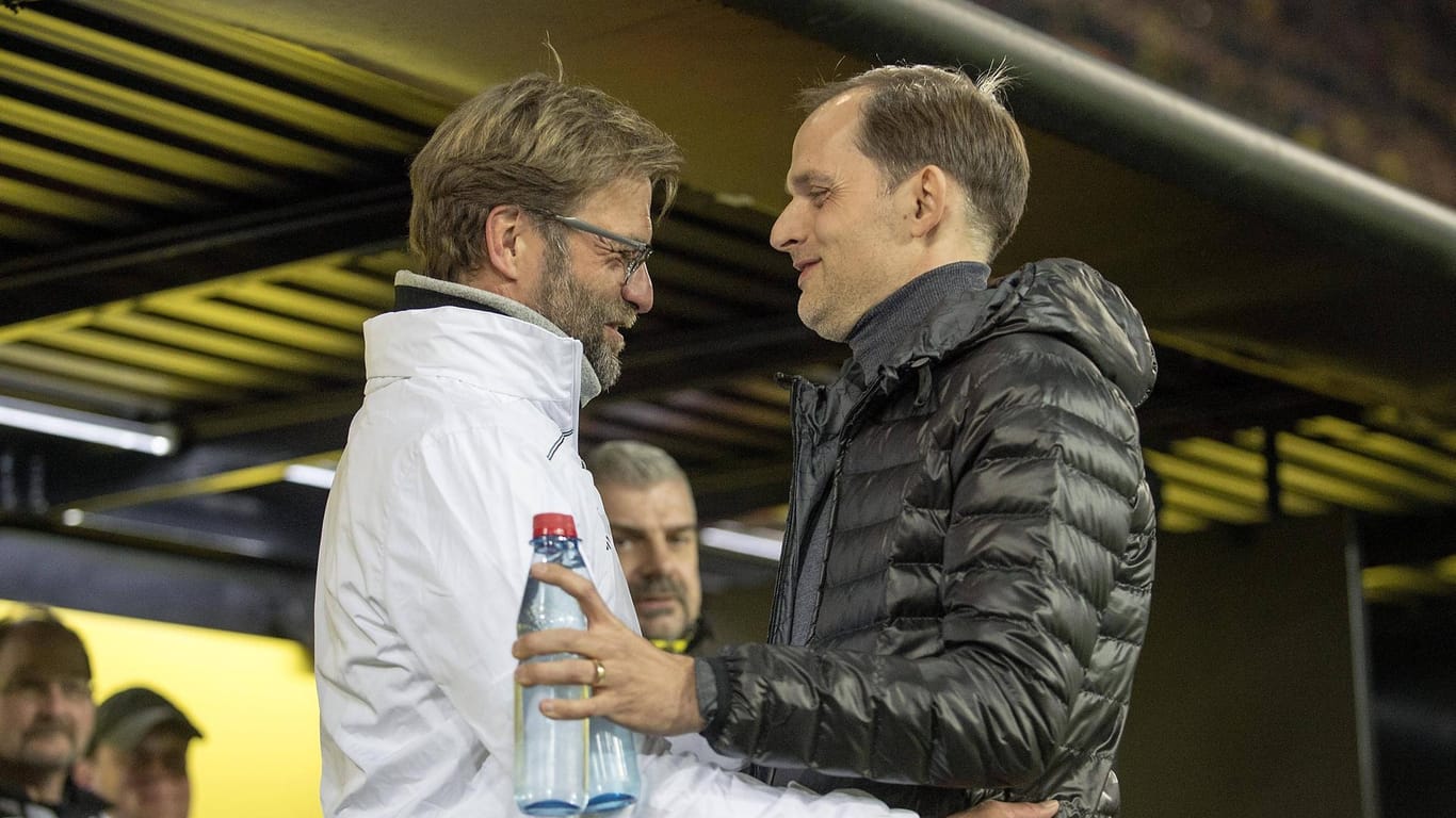 Der ehemalige Dortmund-Trainer Jürgen Klopp (li.) und der aktuelle BVB-Coach Thomas Tuchel.