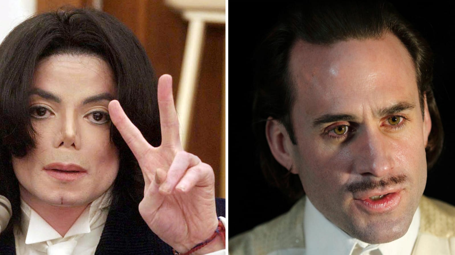 Michael Jackson im Jahr 2002 und Joseph Fiennes im Jahr 2013.