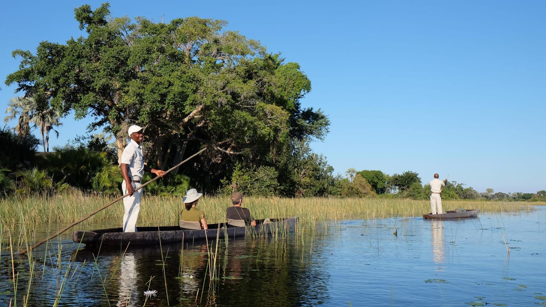 Eine Besonderheit im Okavango-Delta sind die Kanalfahrten in Einbaum-Booten, den sogenannten Mokoros.