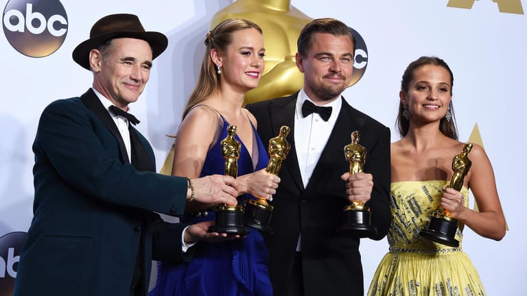 Oscar-Gewinner 2016 (l-r): Mark Rylance, Brie Larson, Leonardo DiCaprio und Alicia Vikander.