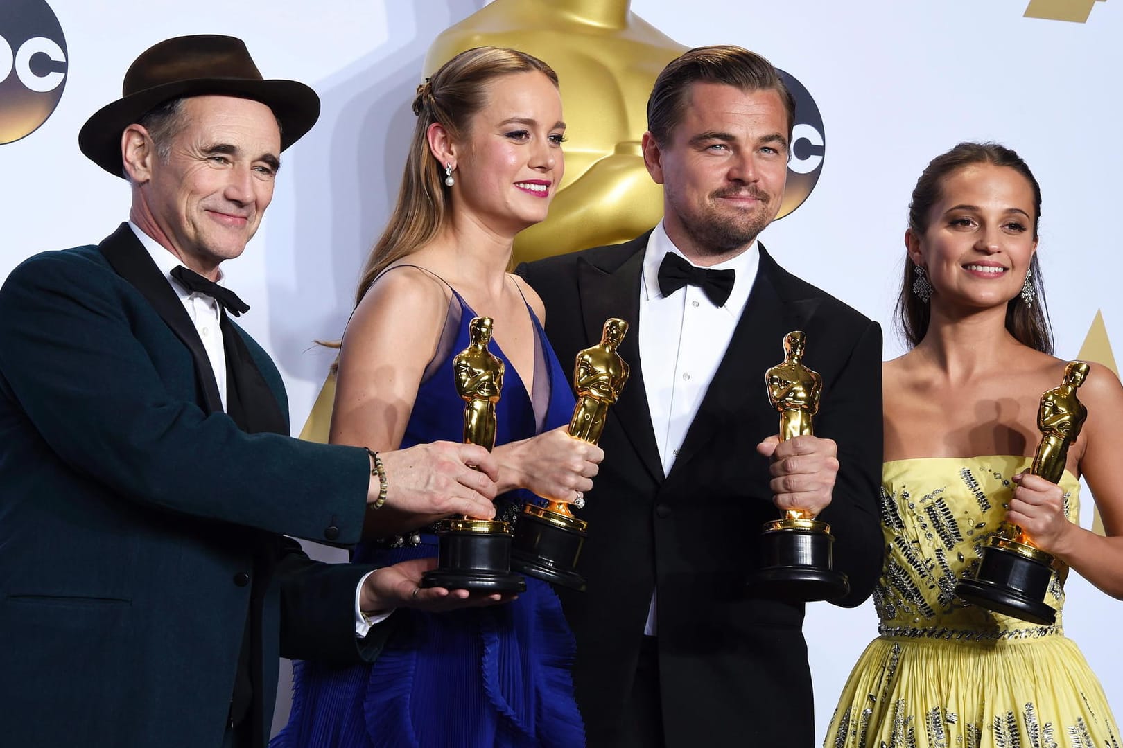 Oscar-Gewinner 2016 (l-r): Mark Rylance, Brie Larson, Leonardo DiCaprio und Alicia Vikander.