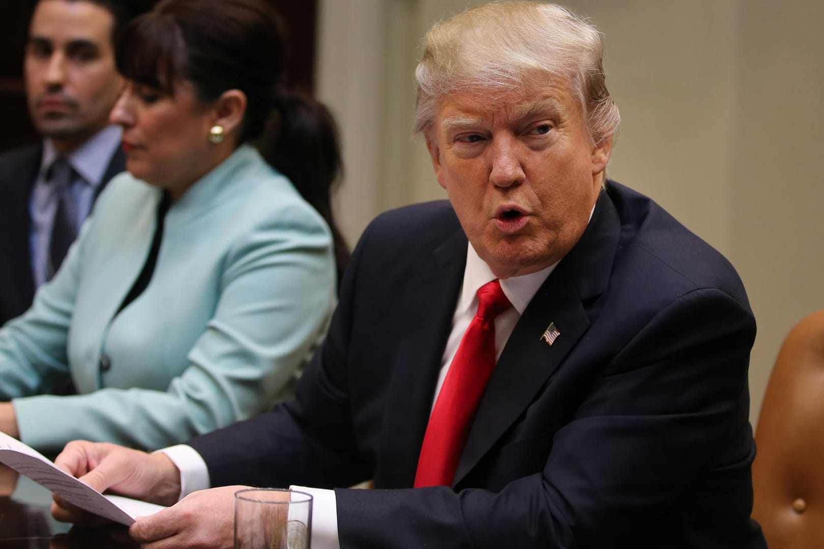 Donald Trump bei einem Treffen Wirtschaftsbossen im Weißen Haus.