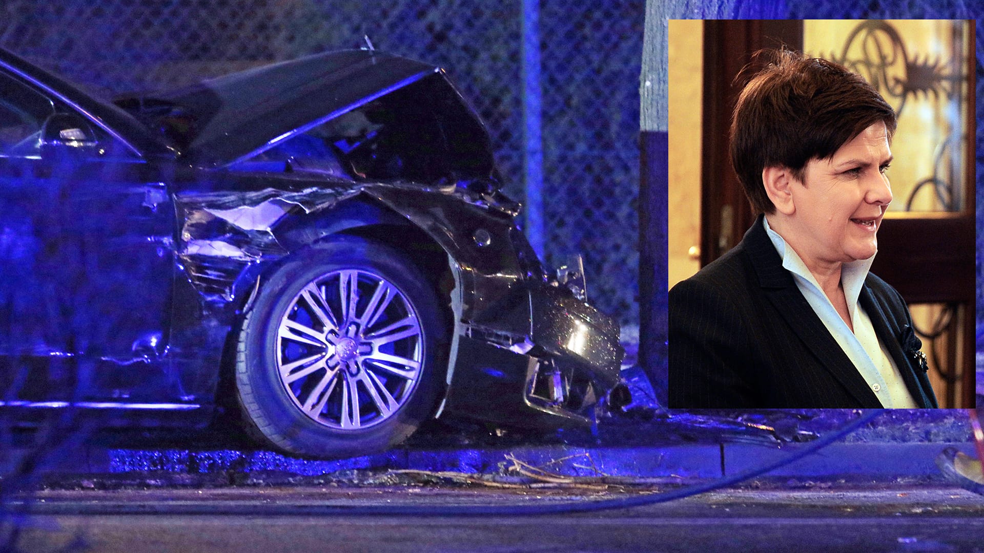 Das Auto der polnischen Premierministerin Beata Szydlo nach ihrem Unfall in Oswiecim. Das Auto der polnischen Premierministerin Beata Szydlo nach ihrem Unfall in Oswiecim.