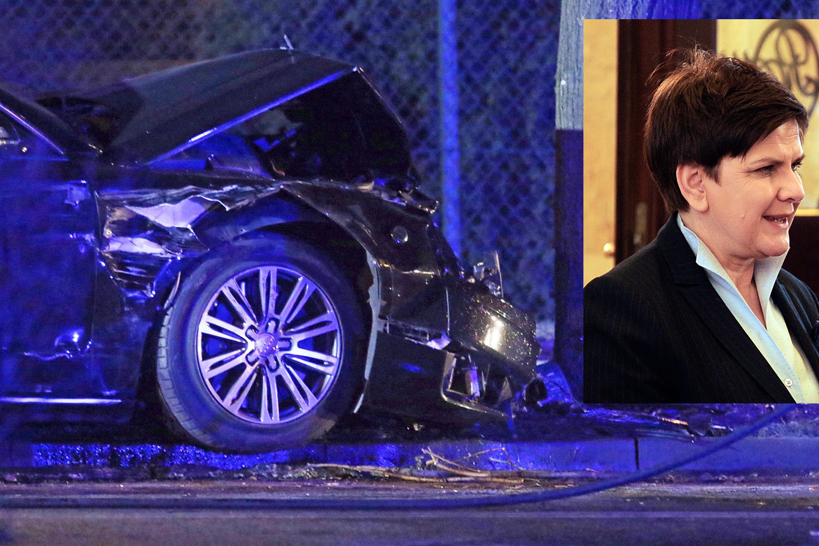 Das Auto der polnischen Premierministerin Beata Szydlo nach ihrem Unfall in Oswiecim.