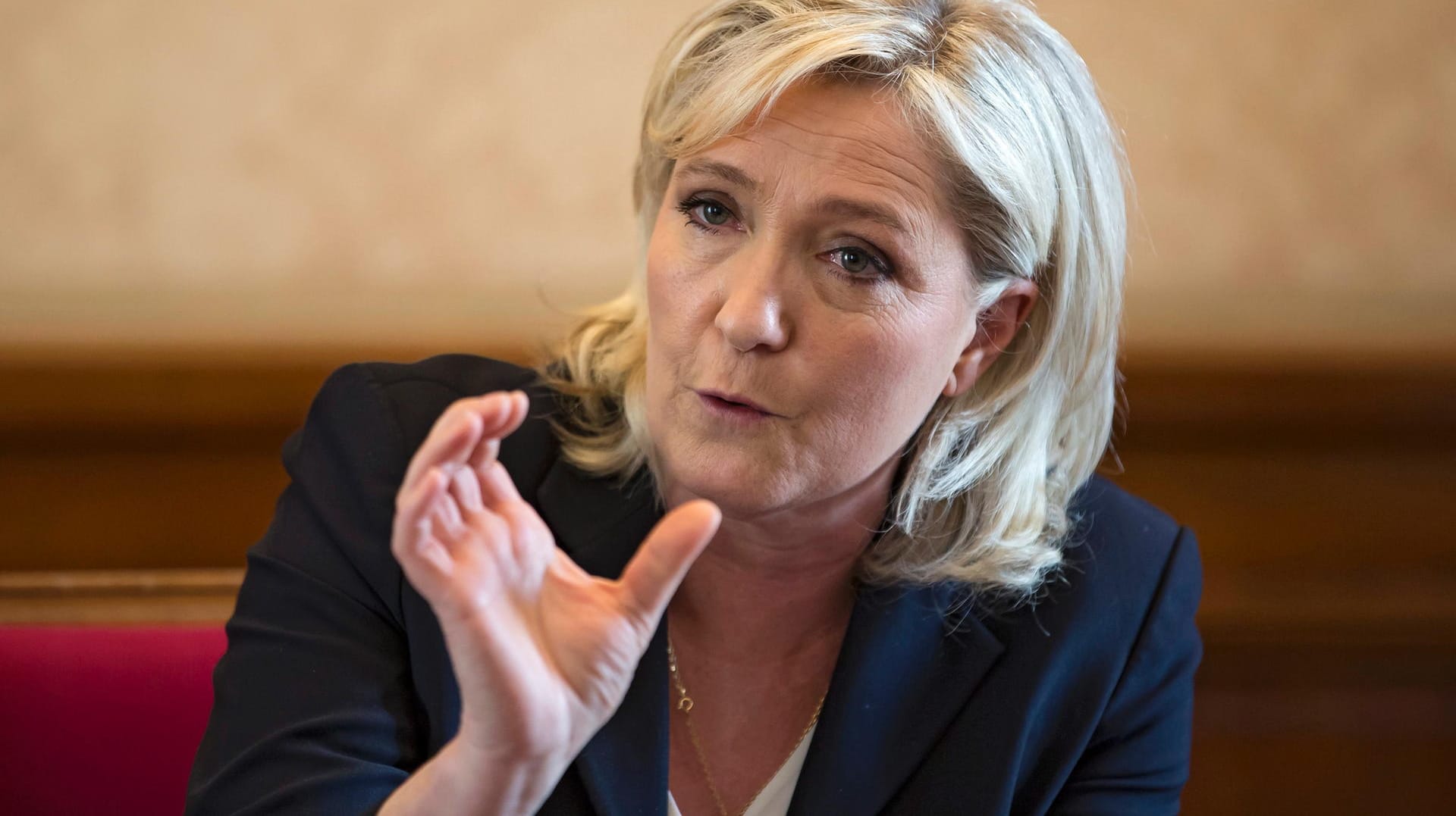 Marine Le Pen, die Vorsitzende der französischen Partei Front National, bei einer Pressekonferenz im französischen Parlament. Marine Le Pen, die Vorsitzende der französischen Partei Front National, bei einer Pressekonferenz im französischen Parlament.