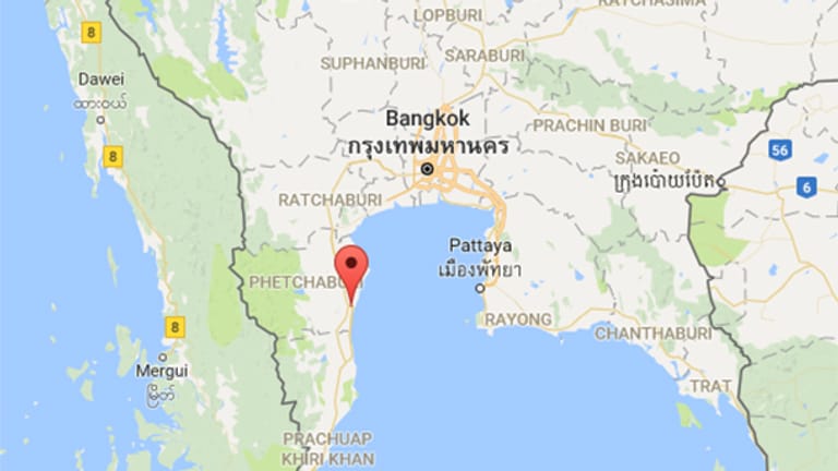 Die Karte zeigt einen Ausschnitt von Thailand, auf dem Cha Am markiert ist.