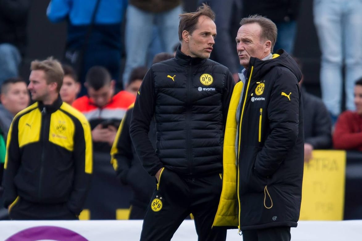 BVB-Trainer Thomas Tuchel (li.) und Geschäftsführer Hans-Joachim Watzke wollen die gemeinsame Zukunft nach Saisonende besprechen.