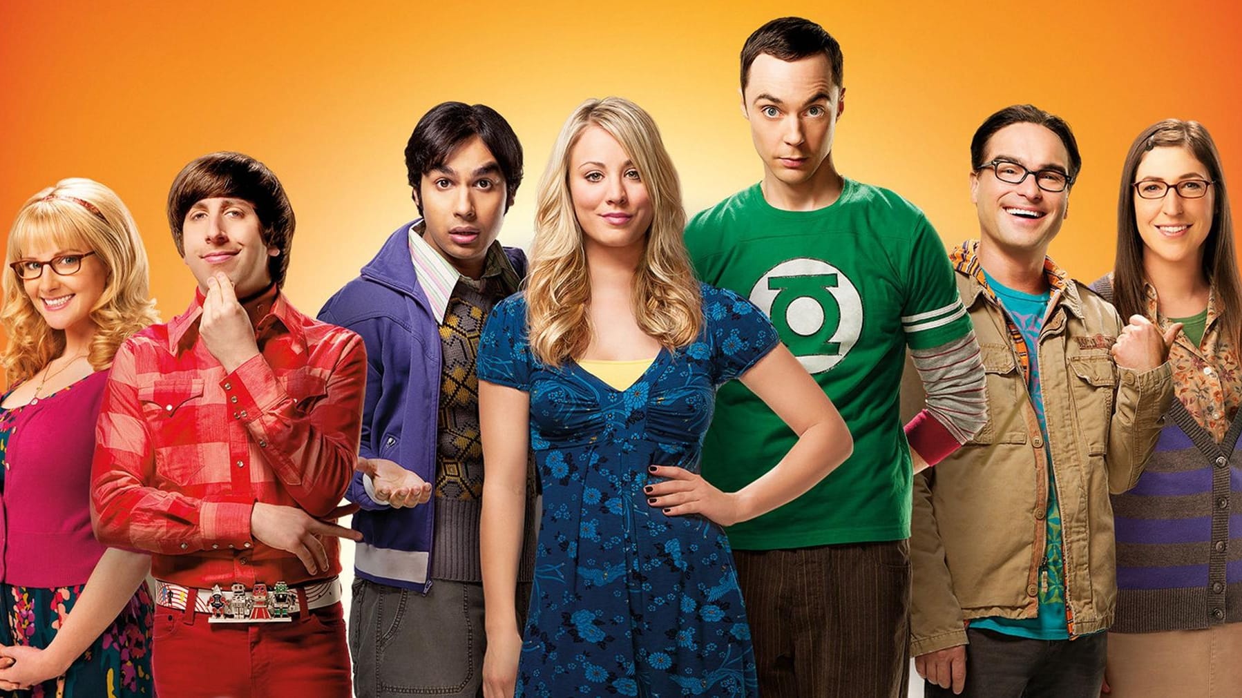 Bernadette (Melissa Rauch), Howard (Simon Helberg), Raj (Kunal Nayyar), Penny (Kaley Cuoco), Sheldon (Jim Parsons), Leonard (Johnny Galecki) und Amy (Mayim Bialik) sind die Stars der Serie "The Big Bang Theory".