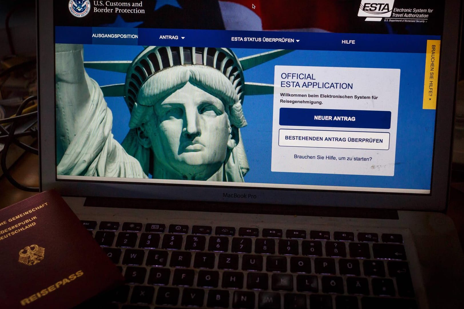 Webseite ESTA Electronic System for Travel Authorization