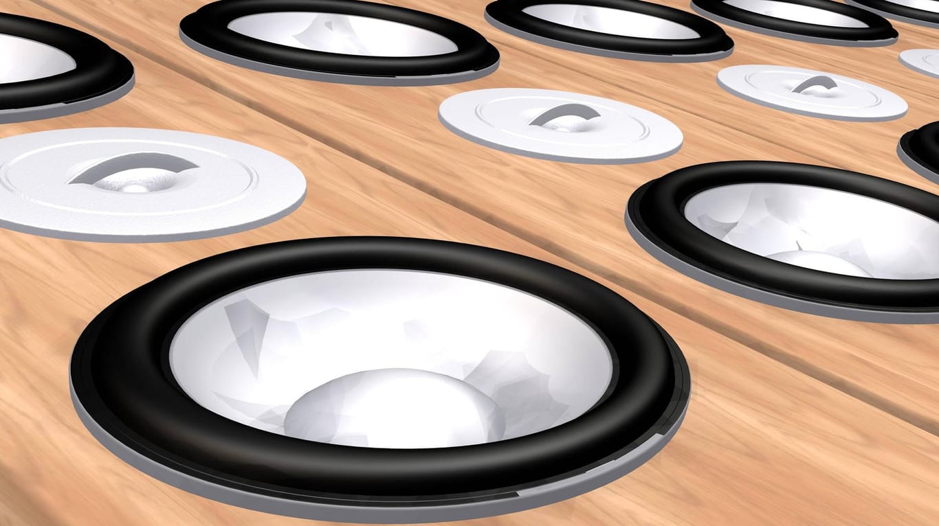 wooden speakers background facing up