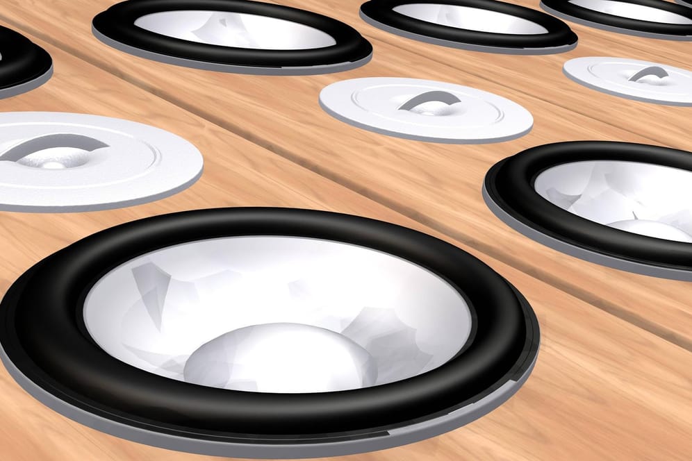 wooden speakers background facing up