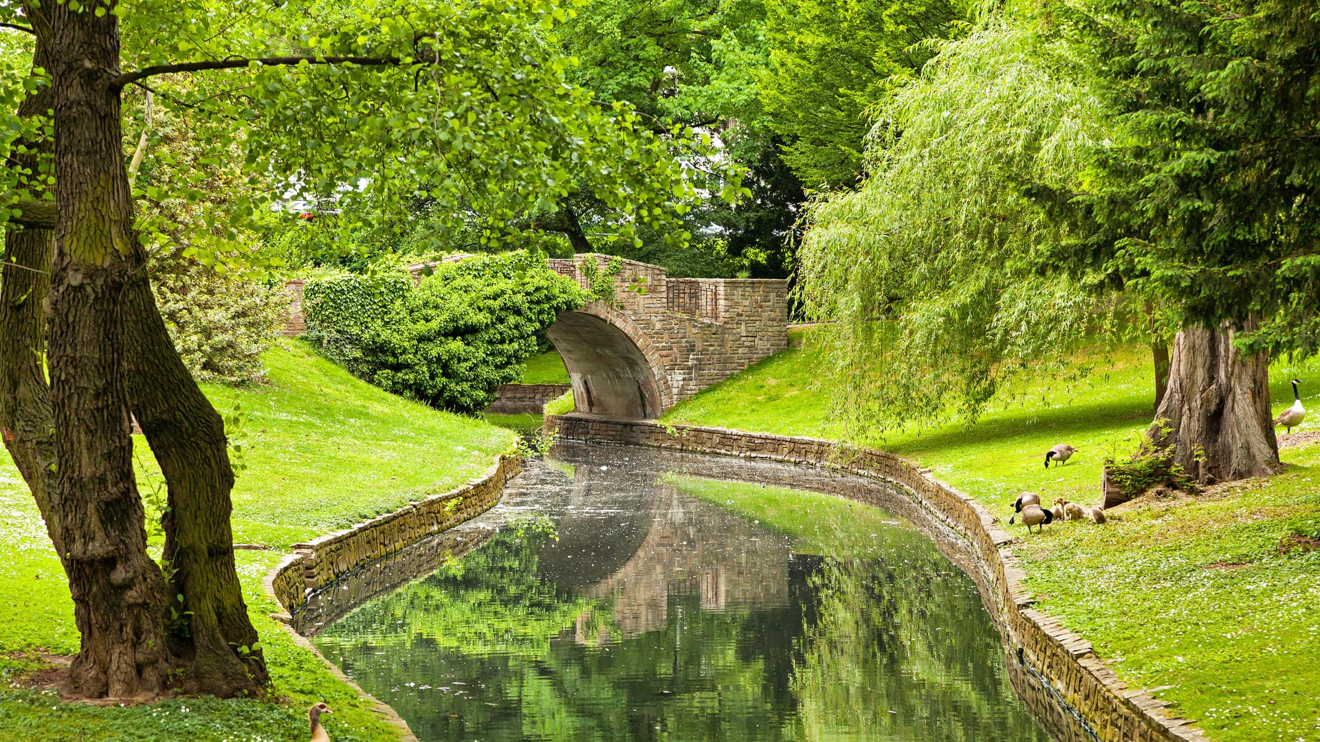 Grüne Oase – der Blick in den Boverie-Park in Lüttich