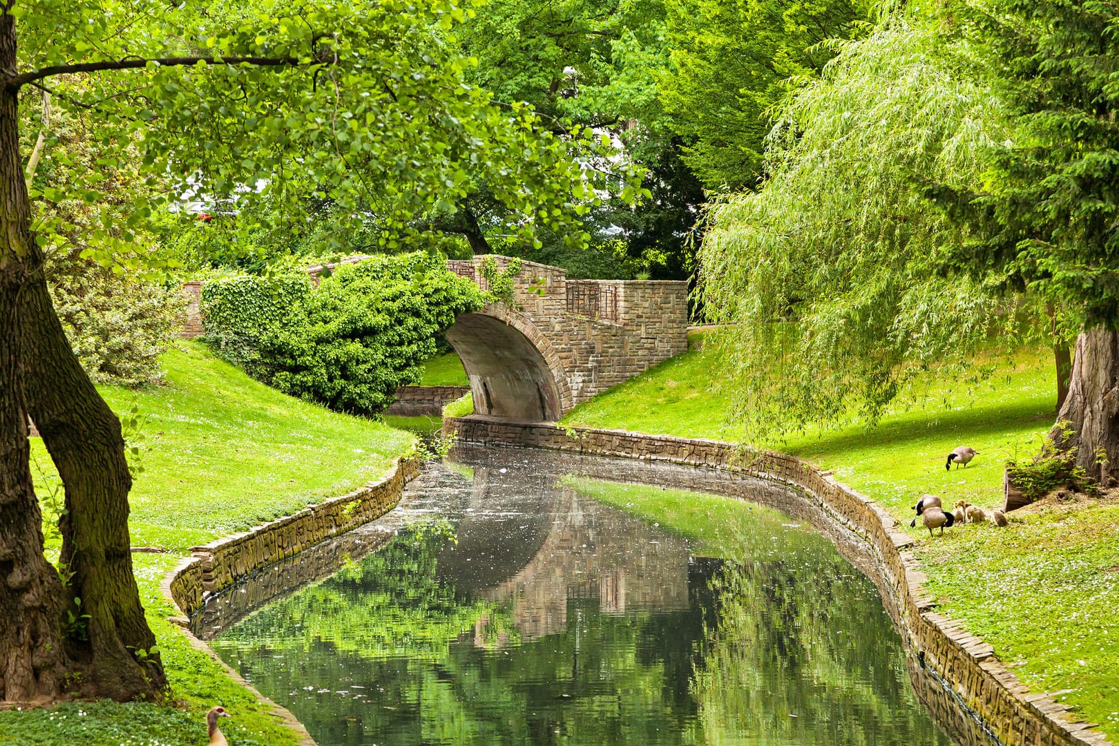 Grüne Oase – der Blick in den Boverie-Park in Lüttich