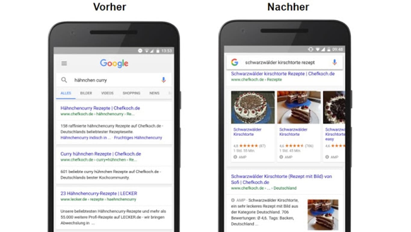 Googles mobile Suche ist jetzt übersichtlicher und auf Deutsch.