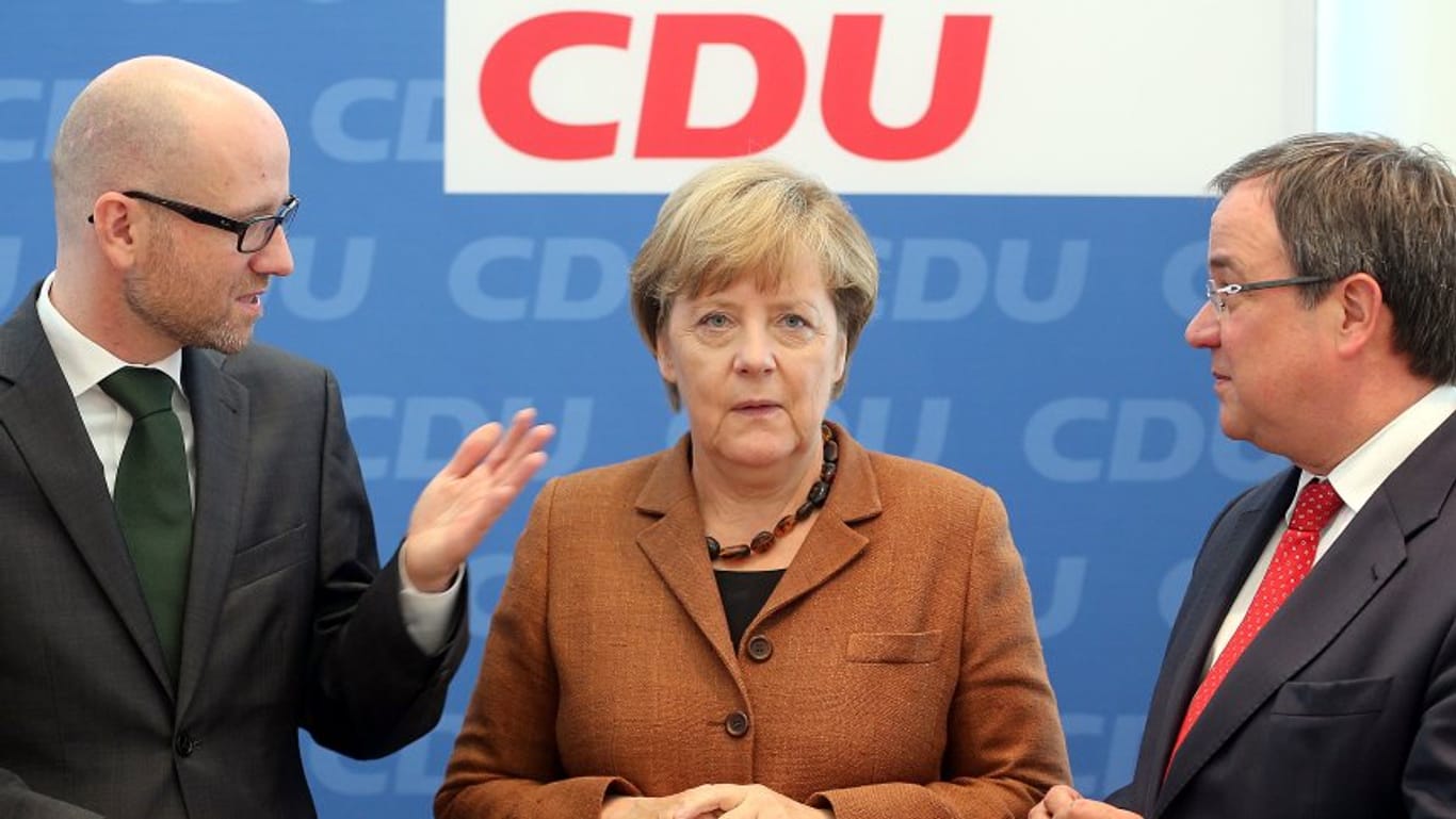 CDU-Generalsekretär Peter Tauber, Parteichefin Angela Merkel und NRW-Spitzenkandidat Armin Laschet.