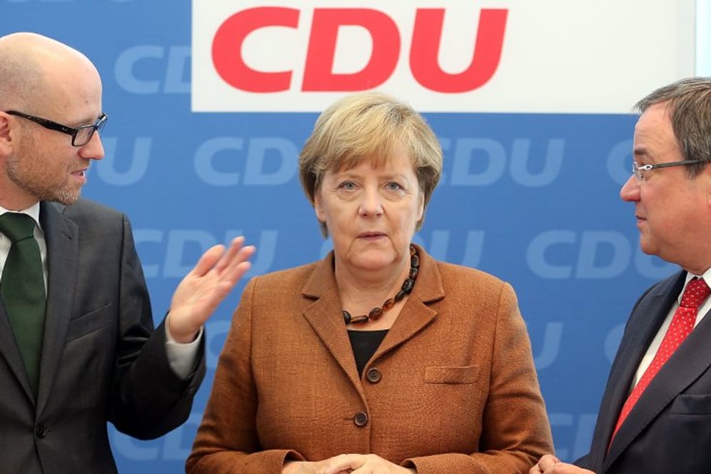 CDU-Generalsekretär Peter Tauber, Parteichefin Angela Merkel und NRW-Spitzenkandidat Armin Laschet.