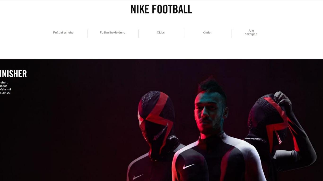 Screenshot: So wirbt Nike mit Aubameyang auf seiner Homepage.