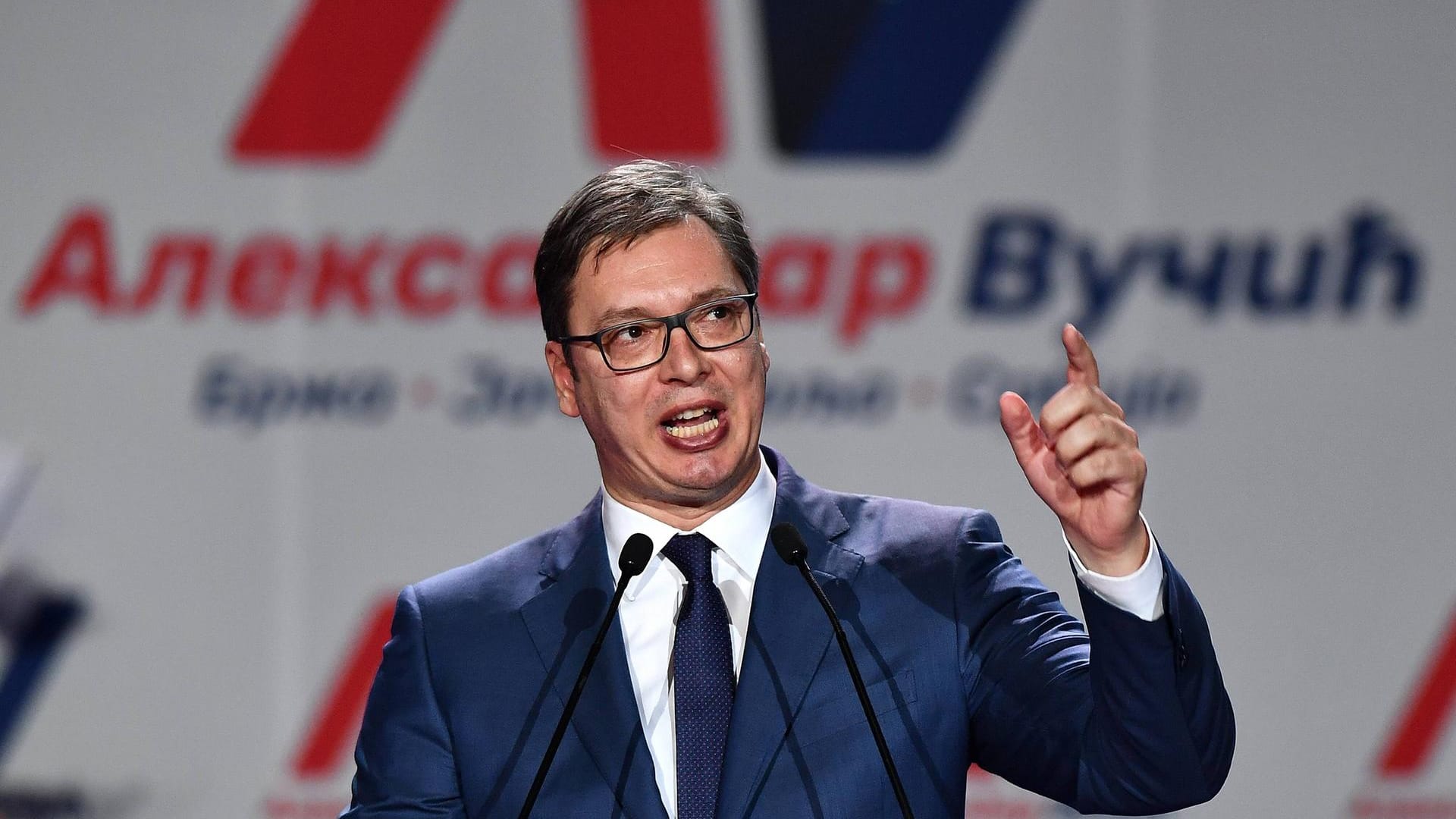 Aleksandar Vucic im Wahlkampf ums Präsidentenamt in Belgrad, Serbien