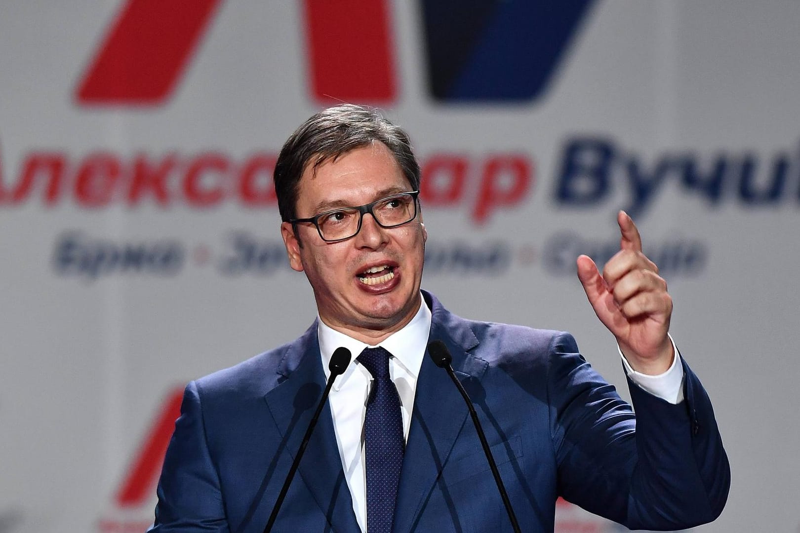 Aleksandar Vucic im Wahlkampf ums Präsidentenamt in Belgrad, Serbien