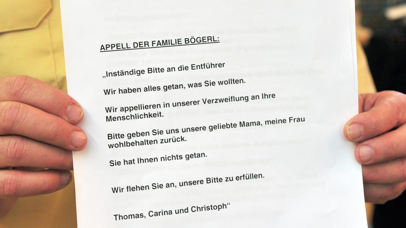 Mit diesem Appell wandte sich die Familie Bögers an den Entführer.