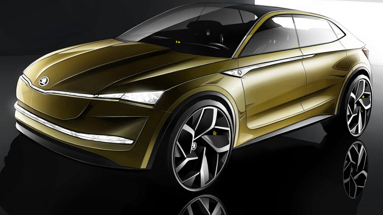 Der Škoda Vision E soll rein elektrisch bis zu 500 Kilometer weit kommen. Der Škoda Vision E soll rein elektrisch bis zu 500 Kilometer weit kommen.