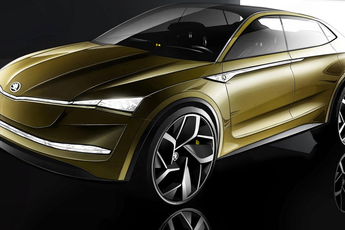 Der Škoda Vision E soll rein elektrisch bis zu 500 Kilometer weit kommen.