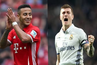 Beim Aufeinandertreffen des FC Bayern gegen Real Madrid stehen die Mittelfeld-Regisseure Thiago und Kroos im Mittelpunkt.