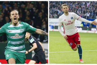 Max Kruse (l.) und Werder Bremen empfangen den HSV um Aaron Hunt (r.).