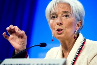 IWF-Chefin Christine Lagarde bei einer Pressekonferenz in der IWF-Zentrale.