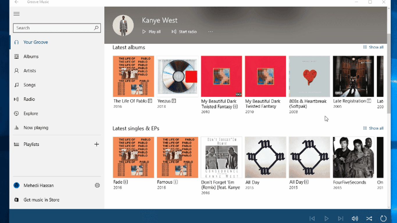 Microsofts Groove Music App nutzt das neue Design Neon