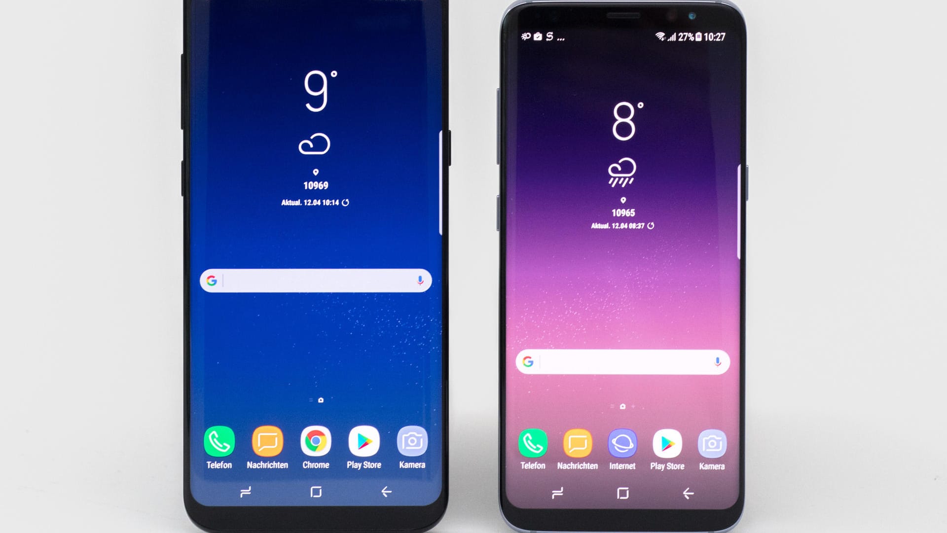 Das Samsung Galaxy S8 hat ein 5,8 Zoll-Display, das S8 Plus (links) eines mit 6,2 Zoll.