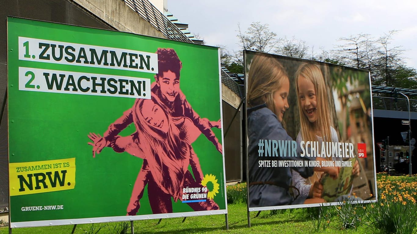 Plakate der Grünen und der SPD zur Landtagswahl 2017 in NRW.