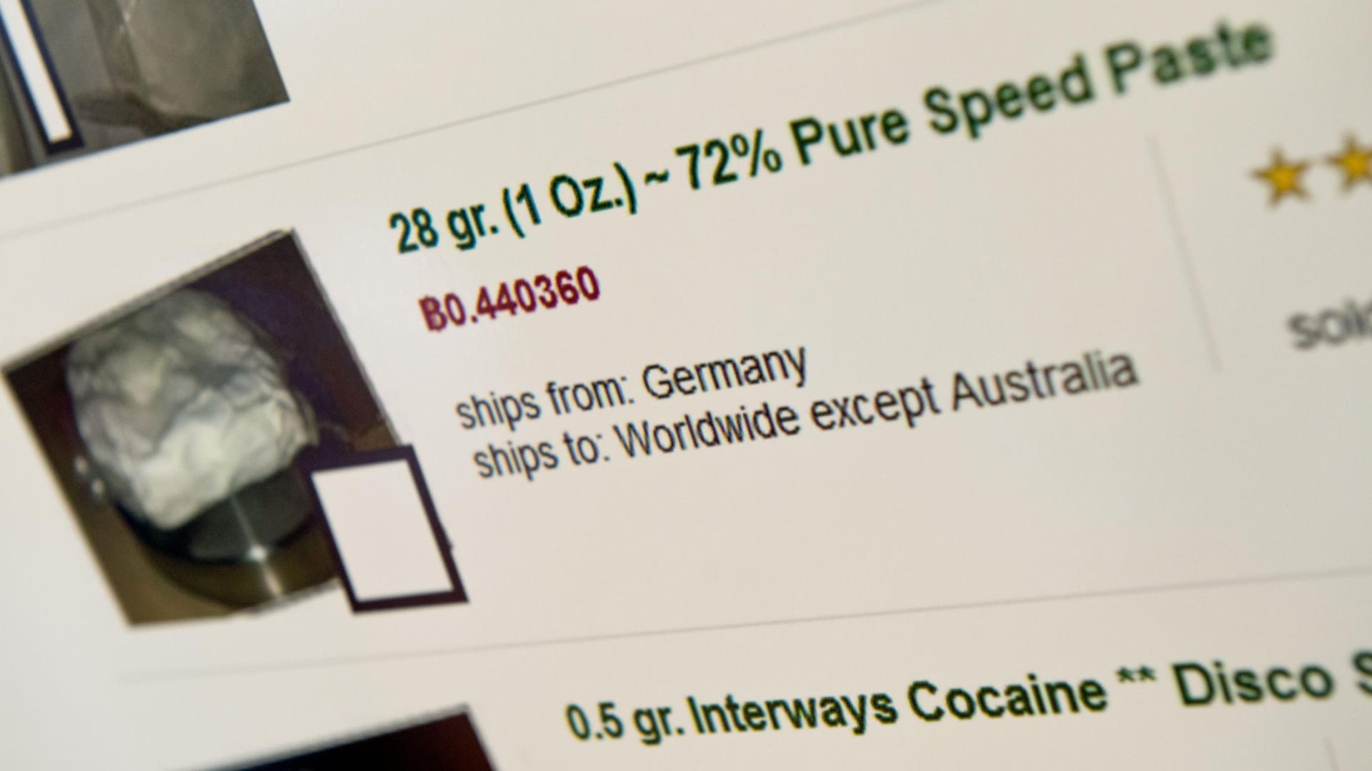 Screenshot einer illegalen Internet-Handelsplattform.