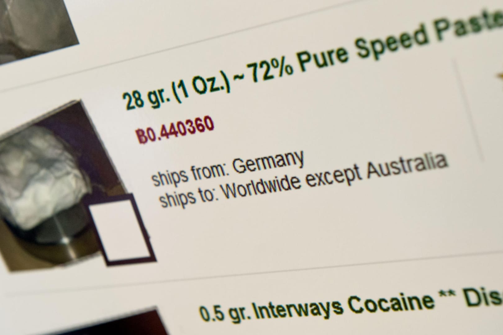 Screenshot einer illegalen Internet-Handelsplattform.