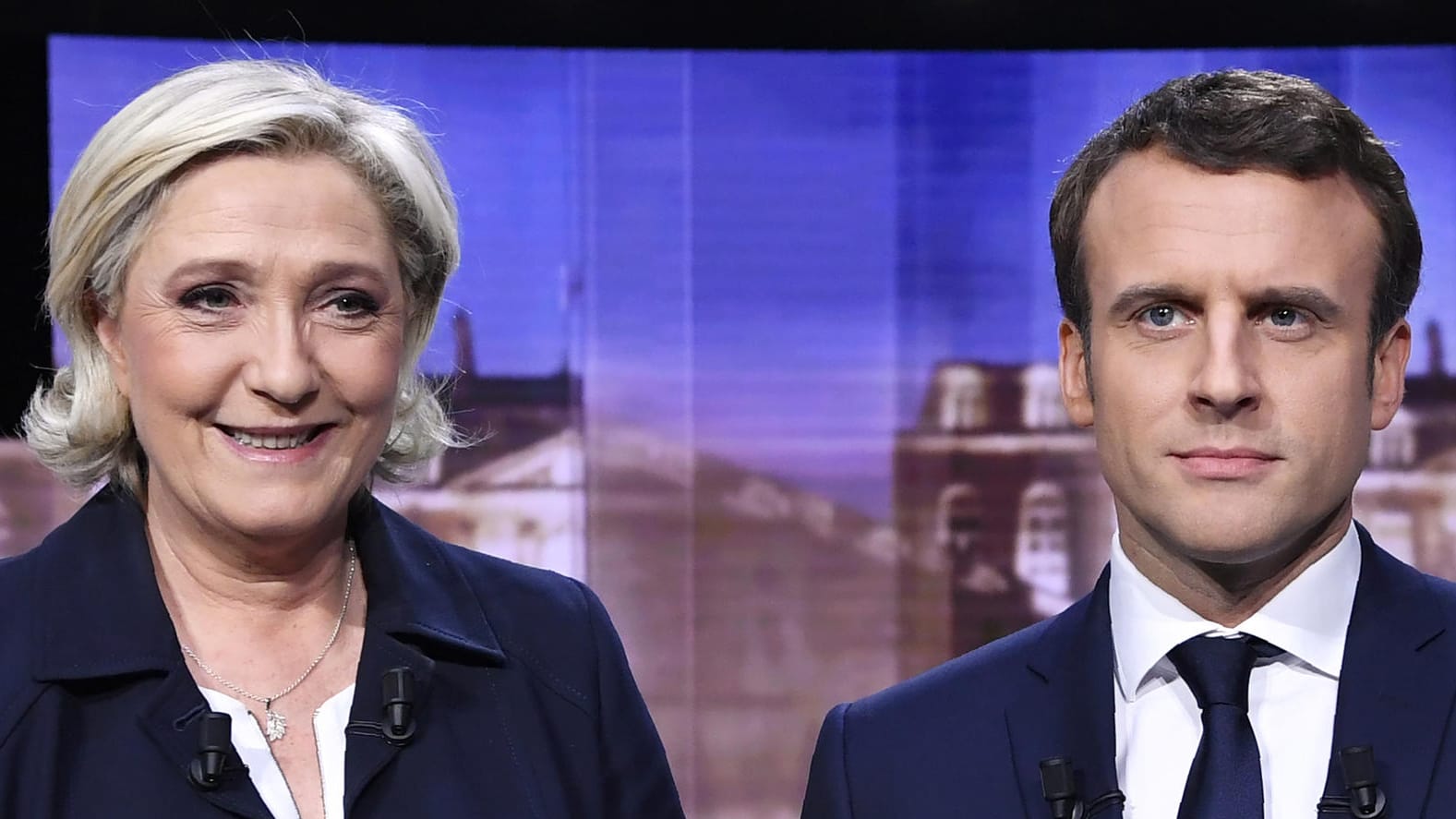 Die Rechtspopulistin und Kandidatin der Front National, Marine Le Pen, und ihr sozialliberaler Gegner Emmanuel Macron. Die Rechtspopulistin und Kandidatin der Front National, Marine Le Pen, und ihr sozialliberaler Gegner Emmanuel Macron.