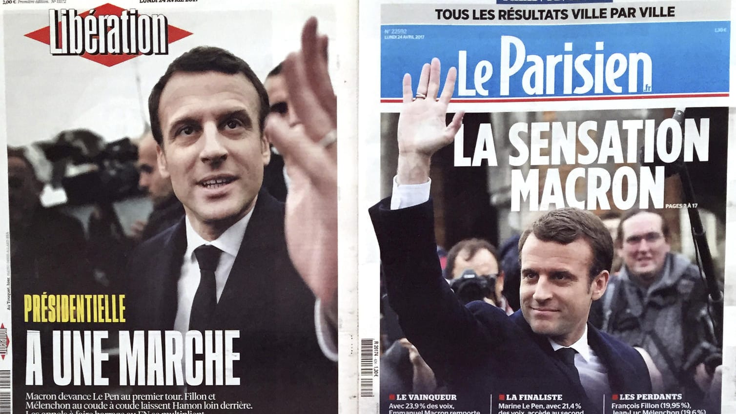 Französische Tageszeitungen in Paris nach der Wahl.