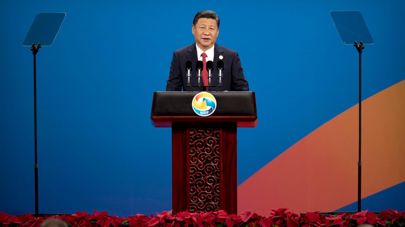 Der chinesische Präsident Xi Jinping spricht bei der Eröffnungszeremonie zur Gipfelkonferenz zur «Neuen Seidenstraße» am 14.05.2017 in Peking.