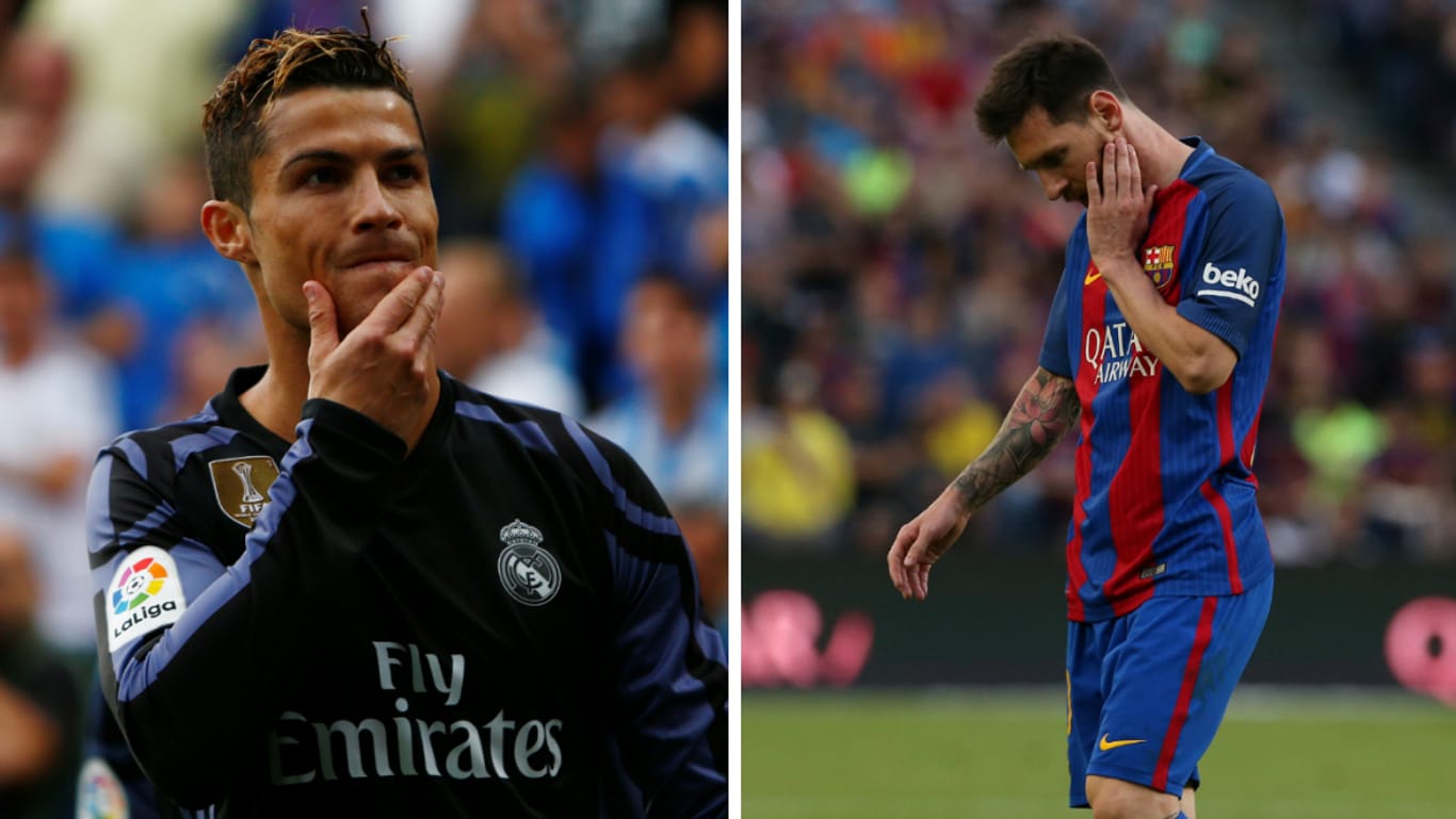 Cristiano Ronaldo (l.) ist Meister, Lionel Messi und der FC Barcelona haben das Nachsehen.
