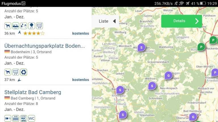 Apps wie "Womo-Stellplatz.eu" erleichtern die Planung. Wo sind die Plätze und welche Leistung bieten sie – die App listet es auf.