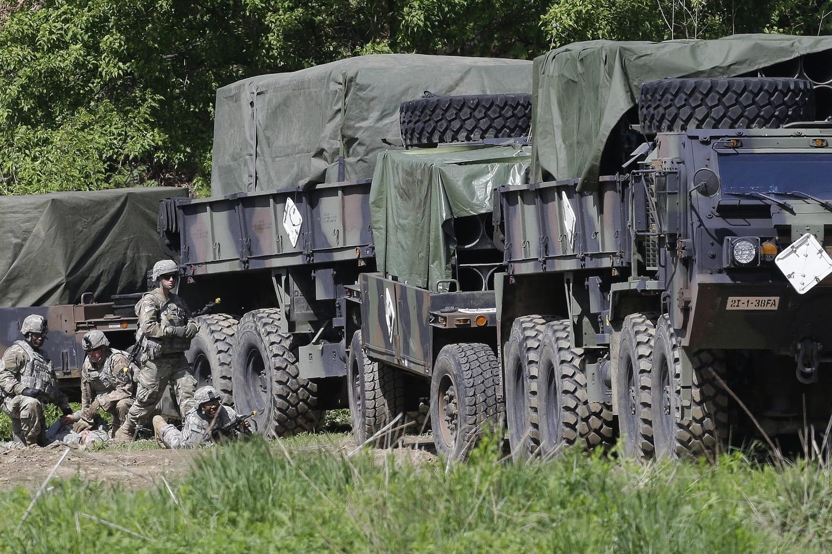 US-Soldaten führen am 14.05.2017 in Südkorea eine jährlich stattfindene Militärübung an der Grenze zu Nordkorea durch.