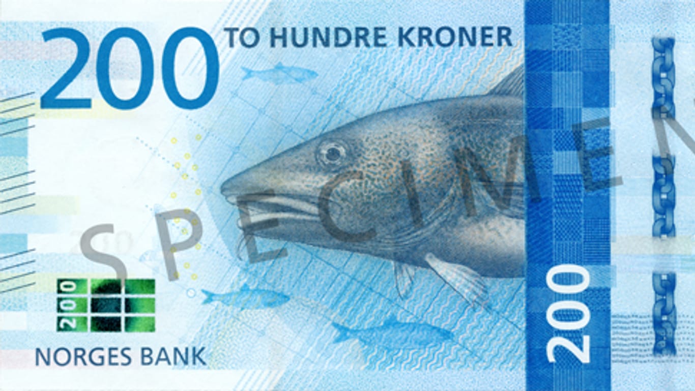 Norwegens neue 200 Kronen Banknote ziert ab 30. Mai der Kabeljau.