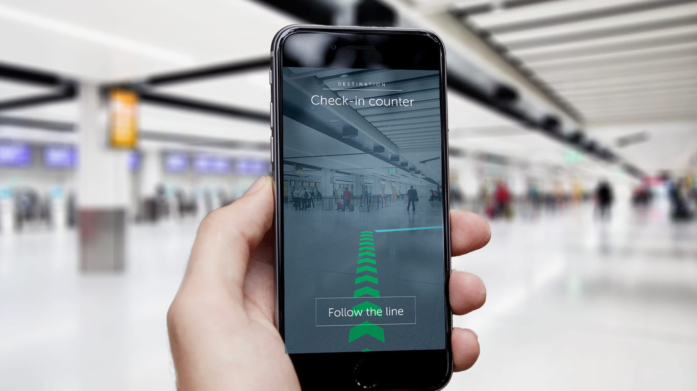 App und Funksender zeigen Ihnen auf dem Smartphone den Weg zum Check-In