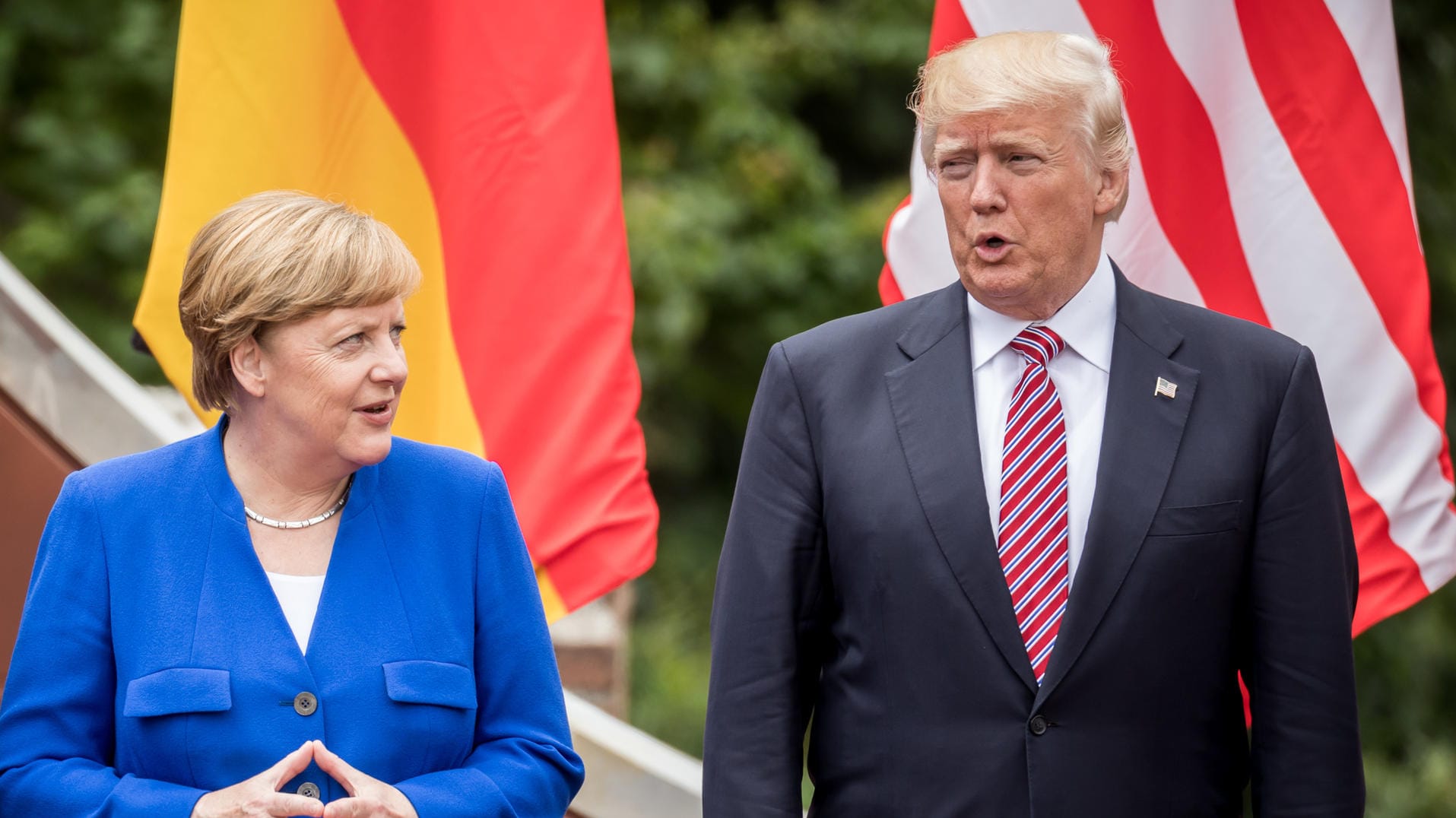 Bundeskanzlerin Angela Merkelund US-Präsident Donald Trump beim G7-Gipfel in Taormina. Bundeskanzlerin Angela Merkelund US-Präsident Donald Trump beim G7-Gipfel in Taormina.