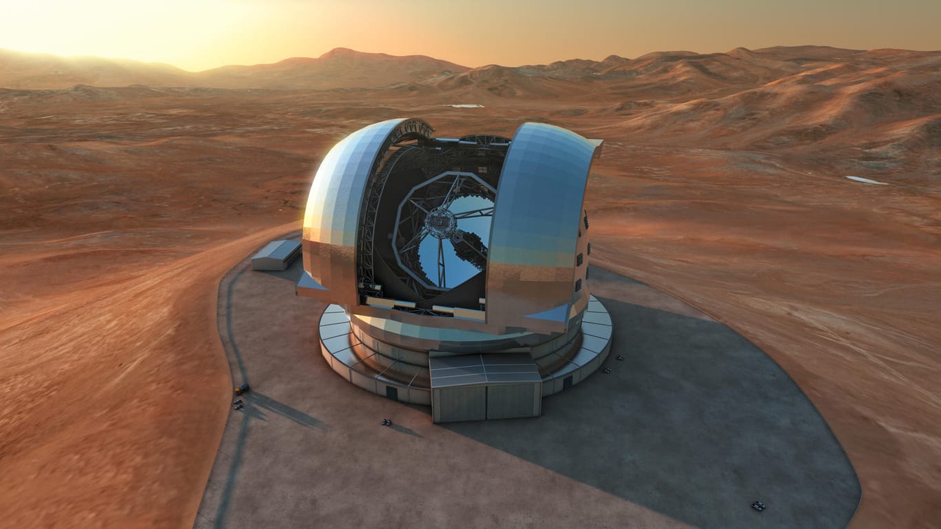 Das ELT (Extremely Large Telescope) soll das größte optische nahinfrarote Teleskop der Welt werden. (Computersimulation)