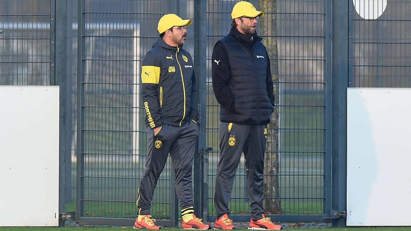 Gemeinsame Zeit in Dortmund: David Wagner (l.) und Jürgen Klopp 2014 auf dem Trainingsplatz des BVB.