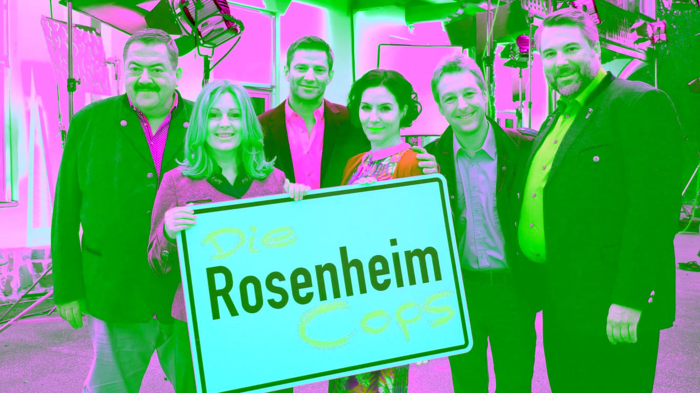 Marisa Burger (4. v.l) mit ihren "Rosenheim Cops"-Kollegen Joseph Hannesschläger, Karin Thaler, Igor Jeftic, Max Müller und Dieter Fischer.