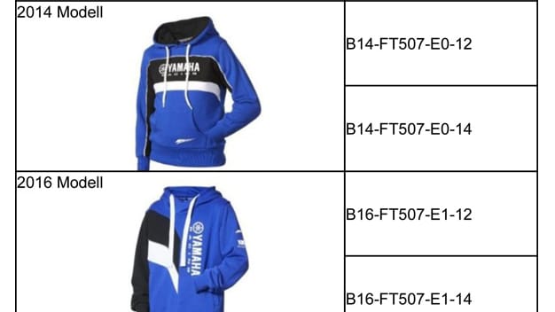 Yamaha Motor ruft Hoodies für Kinder zurück.